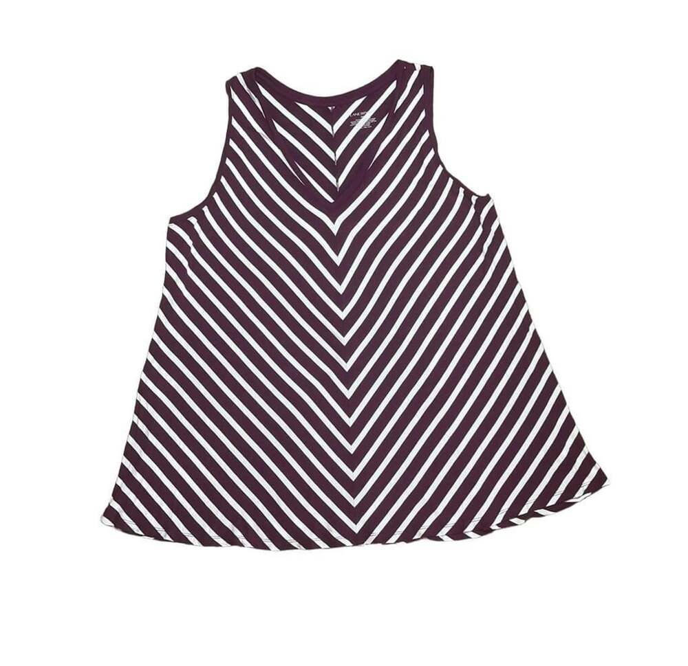 Lane Bryant Striped V-Neck Tank Top Size 22/24 Purple White Chevron Swing